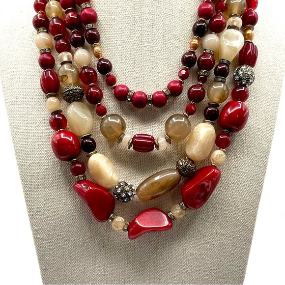 Chico's Jewelry - Chico’s PETRA Chunky Multi Strand Red Bead Necklace